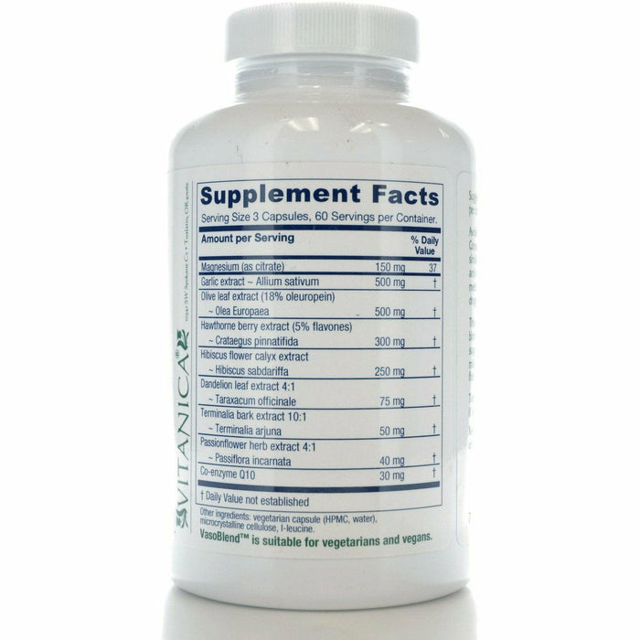 Vitanica VasoBlend 180 veg capsules supplement facts label