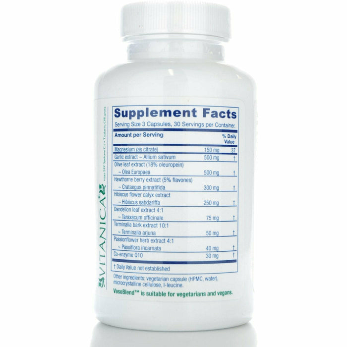 Vitanica VasoBlend 90 veg capsules supplement facts label