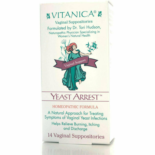 Vitanica Yeast Arrest, 14 vaginal suppositories, front of box