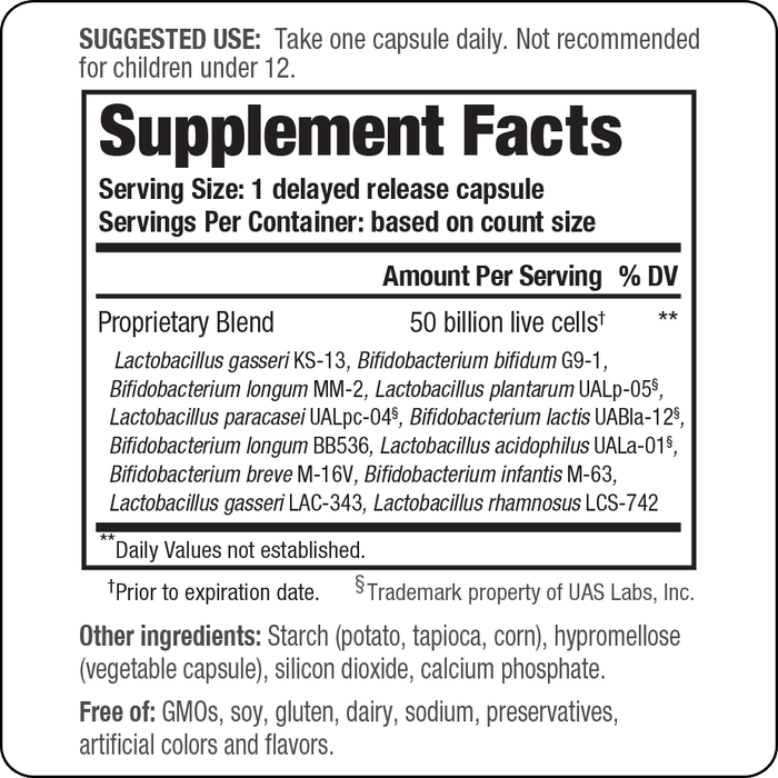 Wakunaga Kyo-Dophilus Max Probiotic 30 capsules supplement facts label