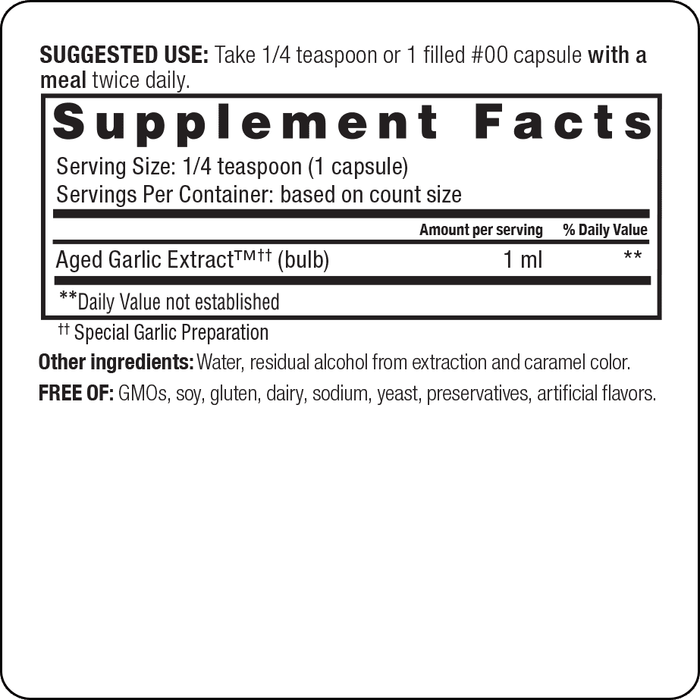Wakunaga Kyolic Aged Garlic Extract Liquid supplement facts label