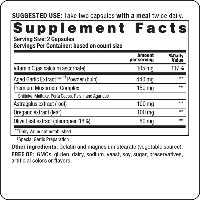 Wakunaga Kyolic Formula 103 supplement facts label