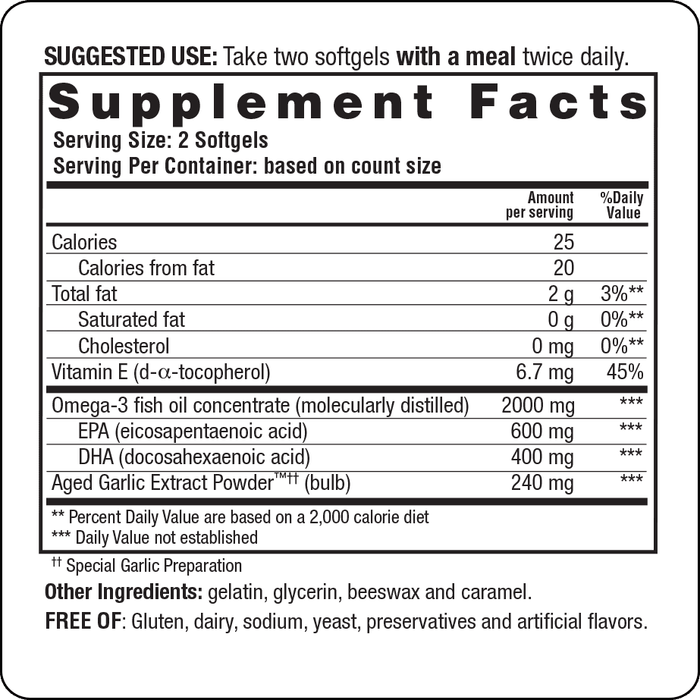 Wakunaga Kyolic Omega-3 180 softgels supplement facts label