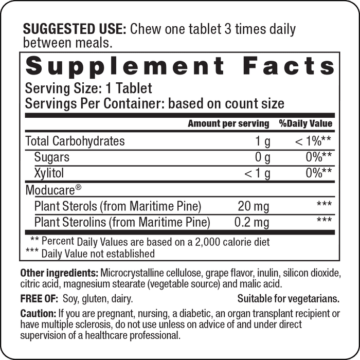 Wakunaga Moducare Grape Chewable Tablets 60 chewable tablets supplement facts label
