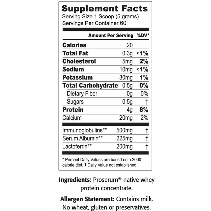 Well Wisdom ImmunoPro Whey Protein 300 g supplement facts label