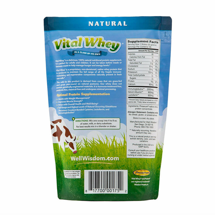 Well Wisdom Vital Whey, Natural 2.5 lb supplement facts label