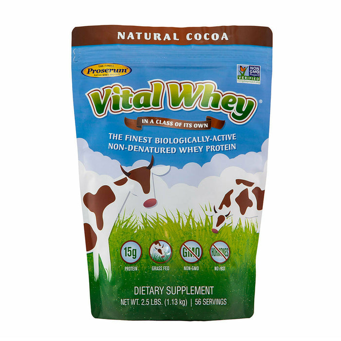 Well Wisdom Vital Whey, Natural Cocoa, 2.5 lb, front of pouch