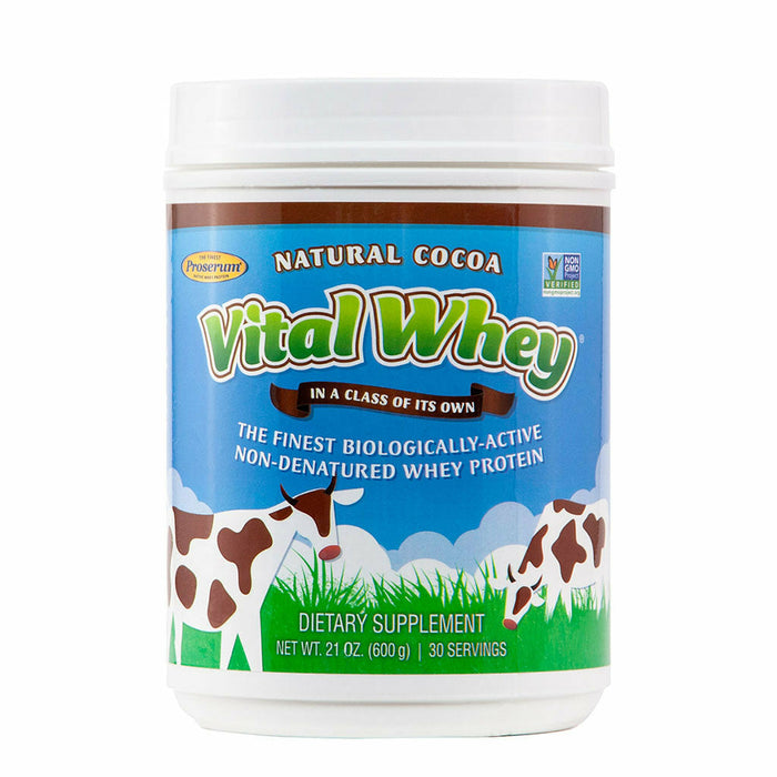 Well Wisdom Vital Whey, Natural Cocoa, 21 oz, front of tub