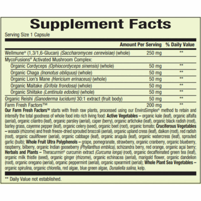 Whole Earth & Sea, Pure Food Super Mushroom 60 vegetable capsules Supplement Facts Label