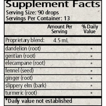 Wise Woman Herbals Bittersweet Elixir 2 fl oz supplement facts label
