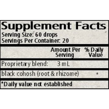 Wise Woman Herbals Black Cohosh (Cimicifuga racemosa) 2 fl oz supplement facts label