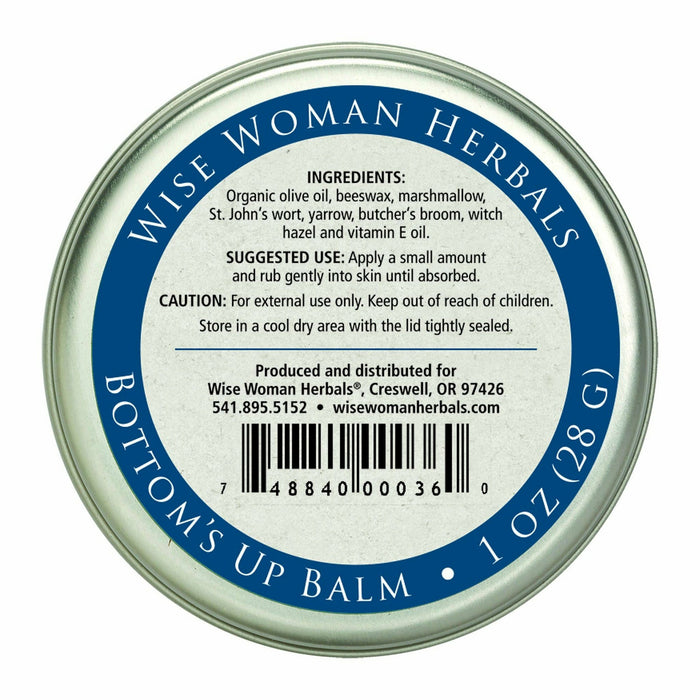 Wise Woman Herbals Bottoms Up Balm 1 oz suggested use label