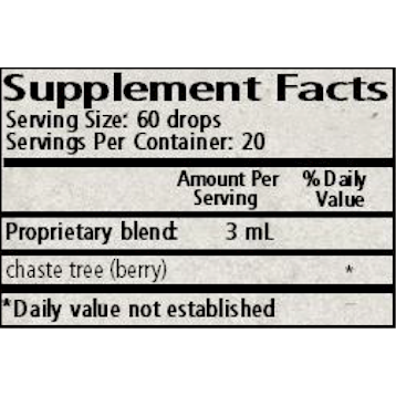 Wise Woman Herbals Chaste Tree (Vitex agnus-castus) 2 fl oz supplement facts label