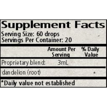 Wise Woman Herbals Dandelion (Taraxacum officinale) Root 2 fl oz supplement facts label