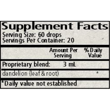 Wise Woman Herbals Dandelion (Taraxacum officinale) Whole Plant 2 fl oz supplement facts label