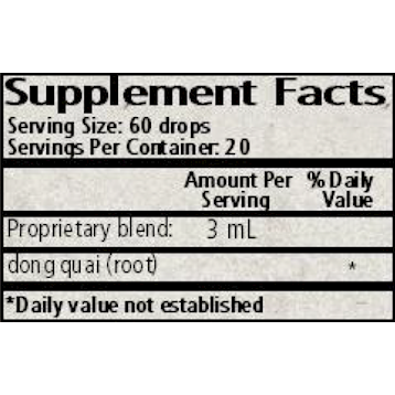 Wise Woman Herbals Dong Quai (Angelica sinensis) 2 fl oz supplement facts label