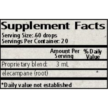 Wise Woman Herbals Elecampane (Inula helenium) 2 fl oz supplement facts label