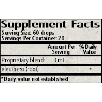 Wise Woman Herbals Eleuthero (Eleutherococcus senticosus) 2 fl oz supplement facts label