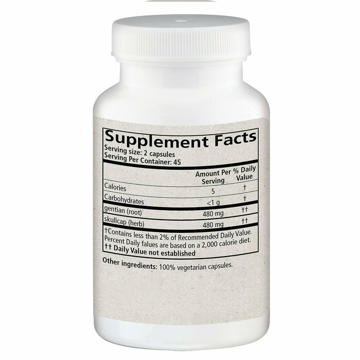 Wise Woman Herbals Gentian & Skullcap Capsules 90 capsules supplement facts label