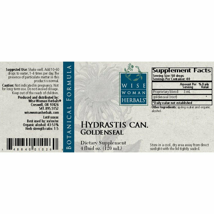 Wise Woman Herbals Goldenseal (Hydrastis canadensis) 4 fl oz full label