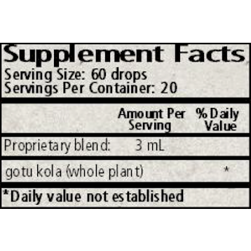 Wise Woman Herbals Gotu Kola (Centella asiatica) 2 fl oz supplement facts label