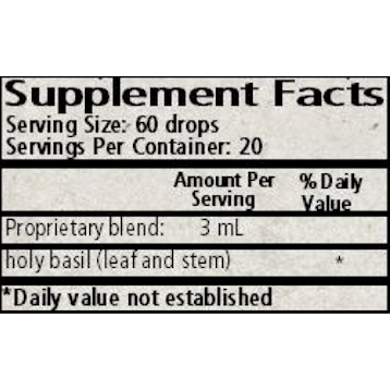 Wise Woman Herbals Holy Basil (Ocimum spp.) 2 fl oz supplement facts label