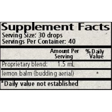 Wise Woman Herbals Lemon Balm (Melissa officinalis) 2 fl oz supplement facts label