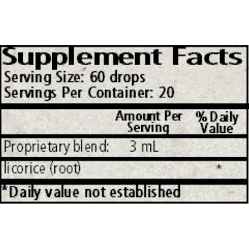 Wise Woman Herbals Licorice (Glycyrrhiza glabra) 2 fl oz supplement facts label