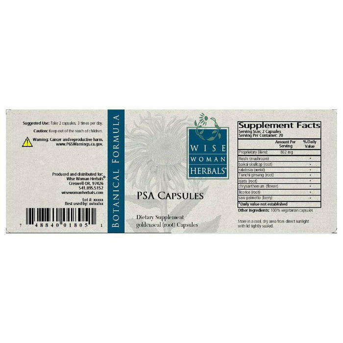 Wise Woman Herbals PSA Capsules 90 capsules full label