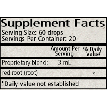 Wise Woman Herbals Red Root (Ceanothus spp.) 2 fl oz supplement facts label