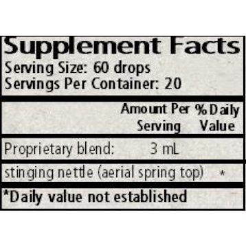 Wise Woman Herbals Stinging Nettle (Urtica dioic) Aerial 2 fl oz supplement facts label