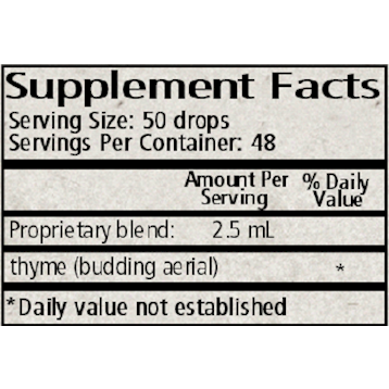Wise Woman Herbals Thyme (Thymus spp.) 4 fl oz supplement facts label