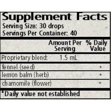 Wise Woman Herbals Tummy Glycerite 2 fl oz supplement facts label, second view