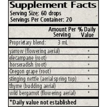 Wise Woman Herbals Upper Respiratory Support 2 fl oz supplement facts label