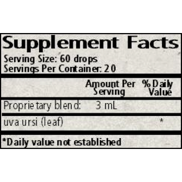 Wise Woman Herbals Uva Ursi (Arctostaphylos uva-ursi) 2 fl oz supplement facts label