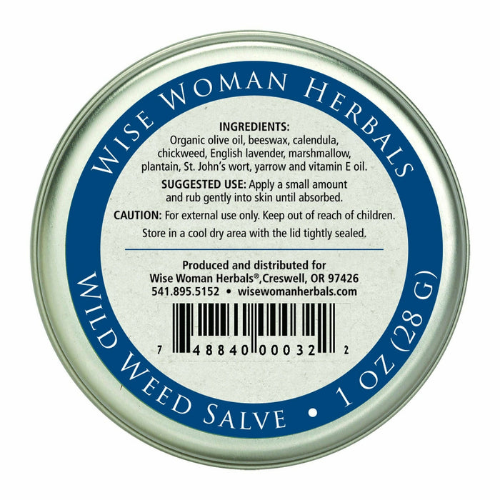 Wise Woman Herbals Wild Weed Salve 1 oz suggested use label