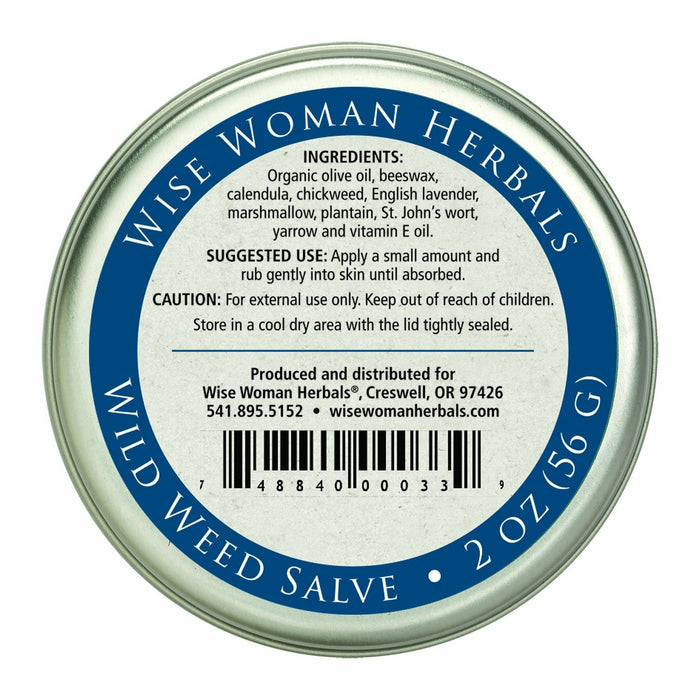 Wise Woman Herbals Wild Weed Salve 2 oz suggested use label
