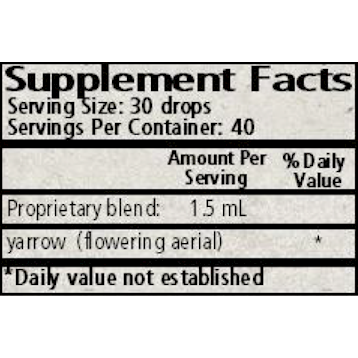 Wise Woman Herbals Yarrow (Achillea millefolium) 2 fl oz supplement facts label