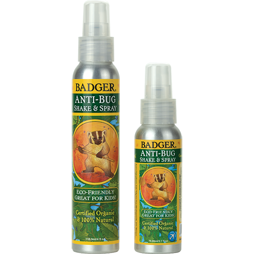 W.S. Badger Anti-Bug Shake and Spray, front of two spray bottles