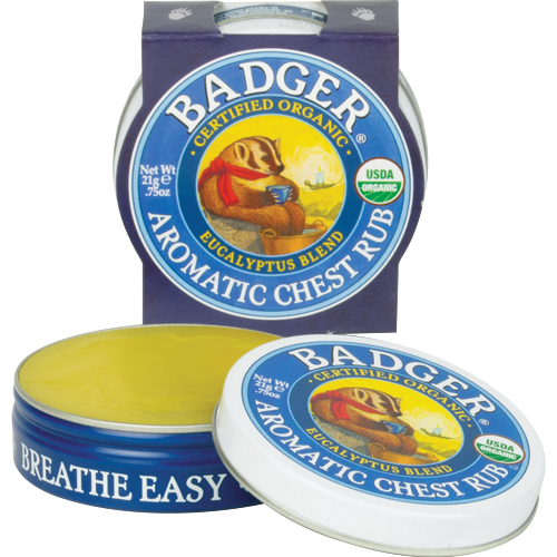 W.S. Badger Aromatic Chest Rub, 2 oz, front of open tin