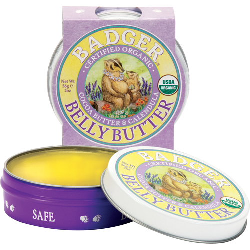W.S. Badger Belly Butter, 2 oz, front of open tin
