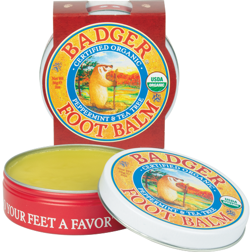 W.S. Badger Foot Balm, 2 oz, front of open tin