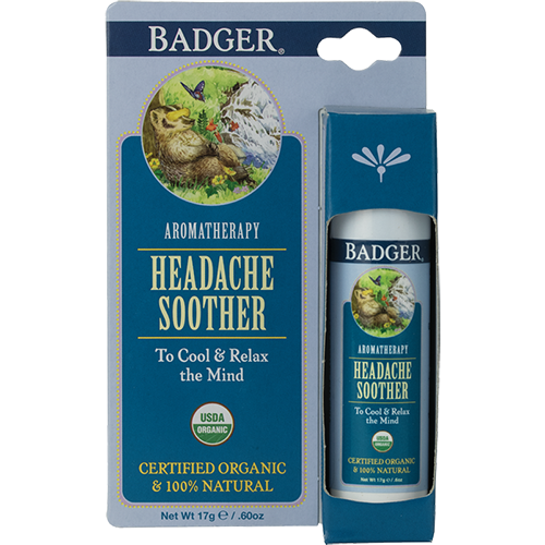 W.S. Badger Headache Soother Aromatherapy Stick, 0.6 oz, front of stick in package