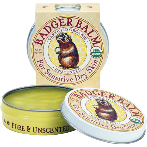 W.S. Badger Unscented Badger Balm, 2 oz, front of open tin