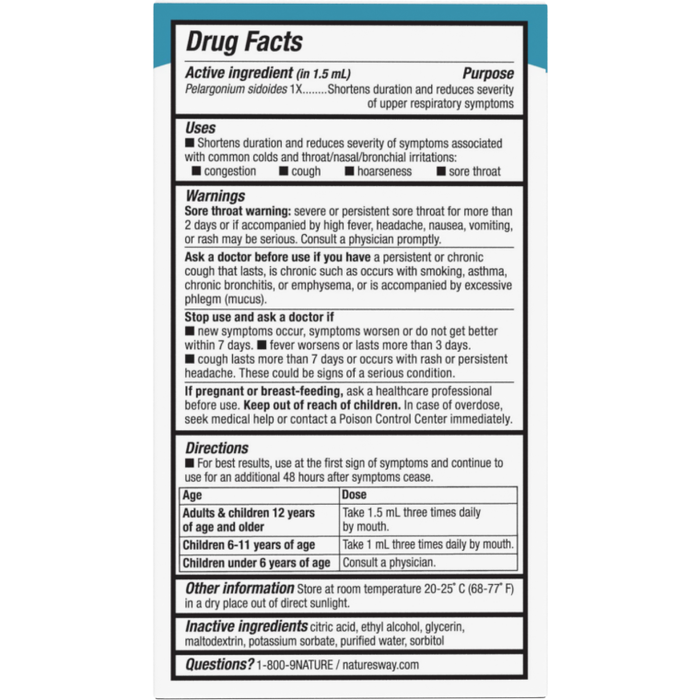 Umcka Alcohol-Free Drops 1 oz by Nature's Way Drug Facts Label