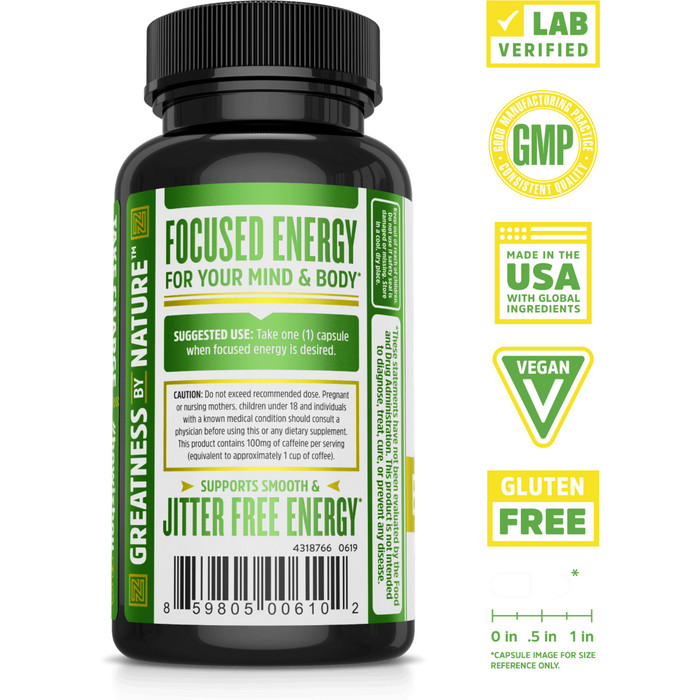 ZHOU Nutrition Energy + Focus 60 capsules label information panel