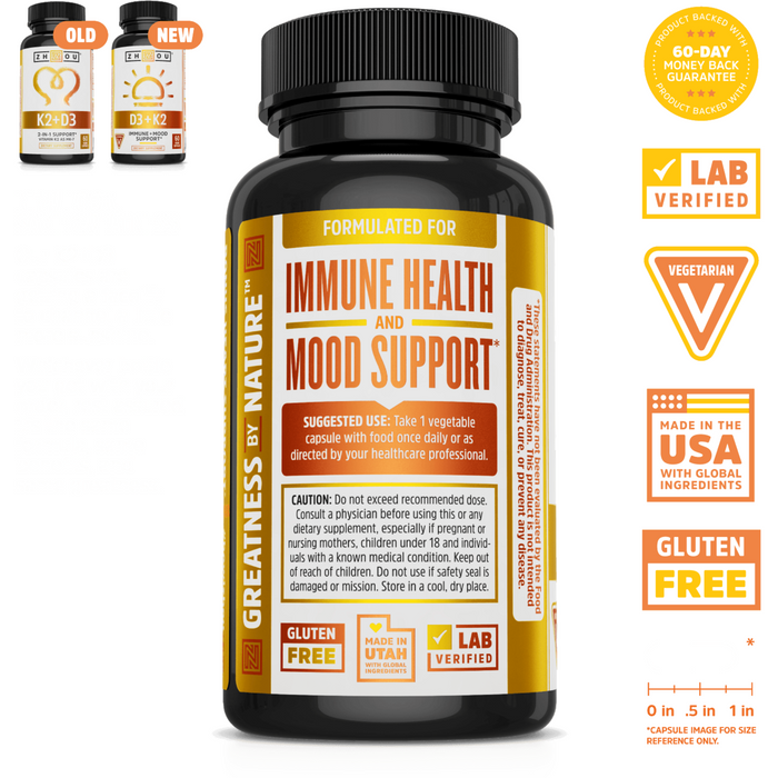 ZHOU Nutrition K2 + D3 60 capsules label information panel