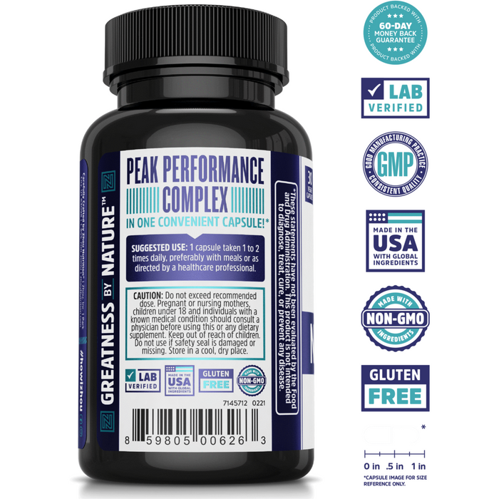 ZHOU Nutrition Neuro-Peak 30 capsules label information panel