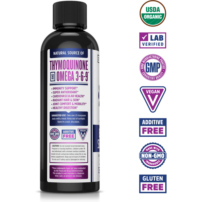 ZHOU Nutrition Organic Black Seed Oil 8 fl oz label information panel