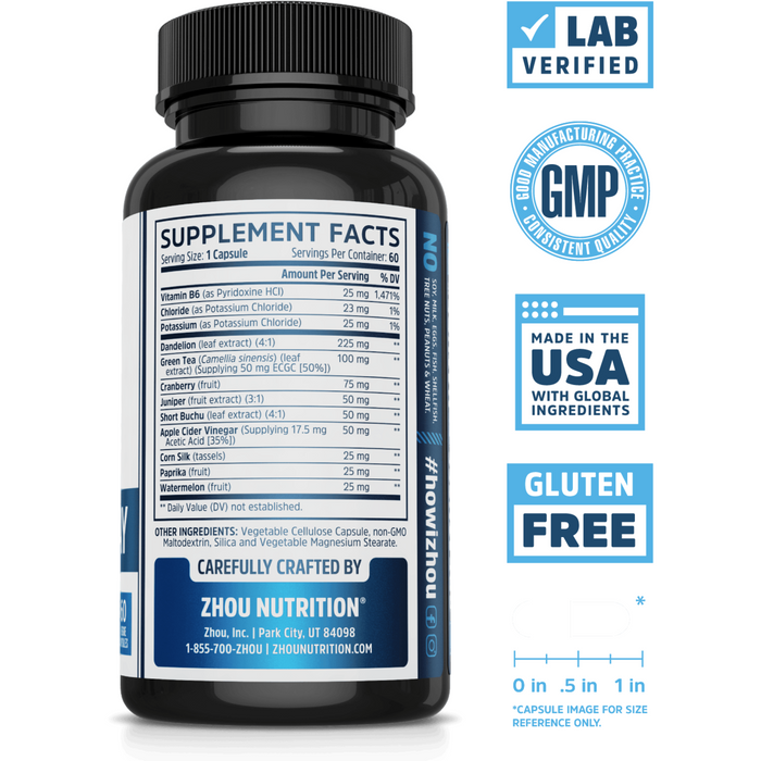 ZHOU Nutrition Water Away 60 capsules supplement facts label